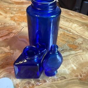 Vintage Cobalt Blue Glass Bottle Set